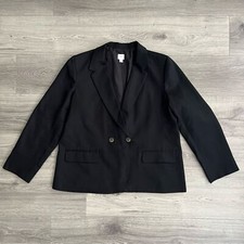 J.CREW Drapey Twill Double Breasted Blazer Size 16 Black Minimalist Workwear 90s