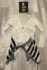 Altar d State boho festival tassel fringe hem loose knit stripped cardigan Small