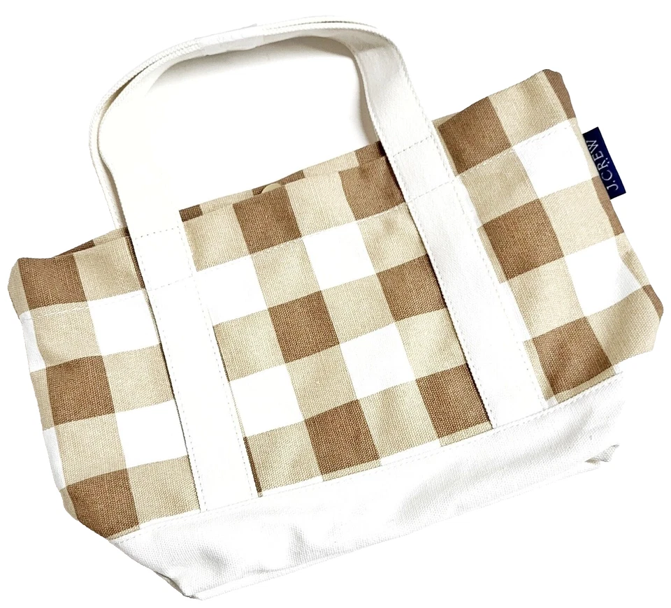 Bolso de Mano J.Crew Factory Mini Lona Estructurada Marfil Camel Algodón a Cuadros Nuevo con Etiquetas Foto 4 de 4