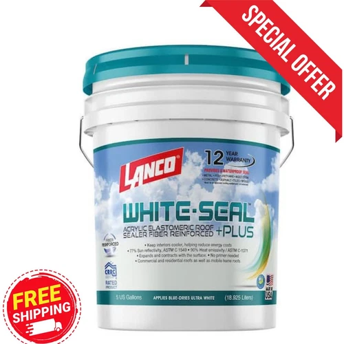 5 Gal White-Seal Plus 100% Acrylic Elastomeric Reflective Roof Coating RV Sealer