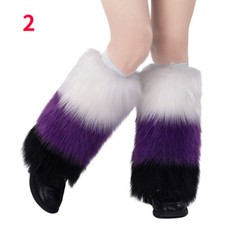 Striped Faux Fur Women Leg Warmers Leggings Boots Covers Cuffs Socks Winter