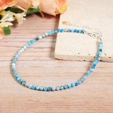 Natural Larimar Gemstone Dainty Anklet 3mm Faceted Beads Healing Crystal Gifts