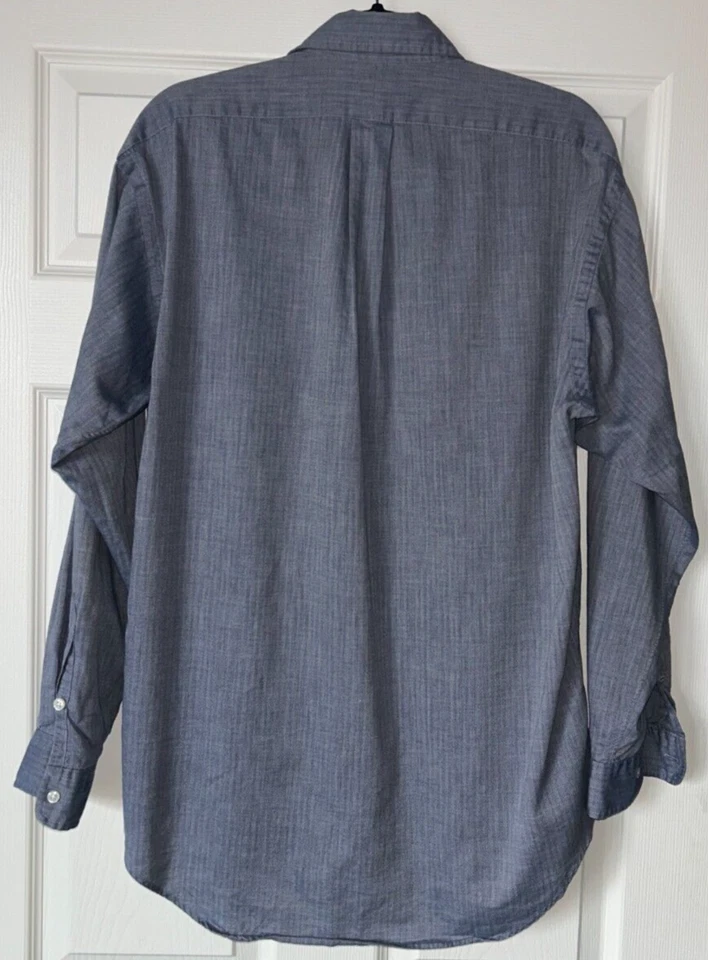 Camisa Ralph Lauren Hombre Pequeña Gris Azul 100% Algodón Manga Larga Calce Clásico Foto 4 de 4