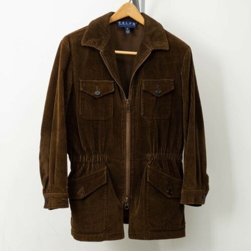 Ralph Lauren Women's Size 8 Corduroy Jacket Brown Cinch Waist Zip-Up Coat