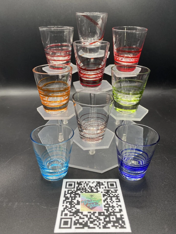 Juego de 9 vasos de vidrio mexicano soplado a mano línea remolino vajilla vintage Foto 4 de 4