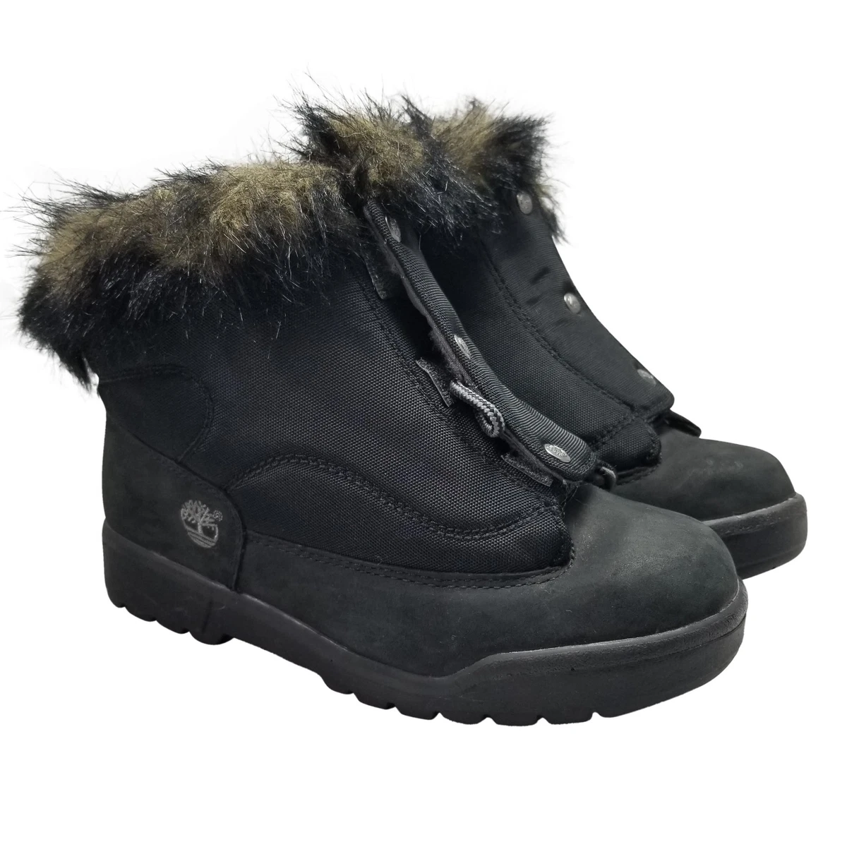 Timberland Women s Boots Size 5 Leather Black Faux Fur Cuff 40913M