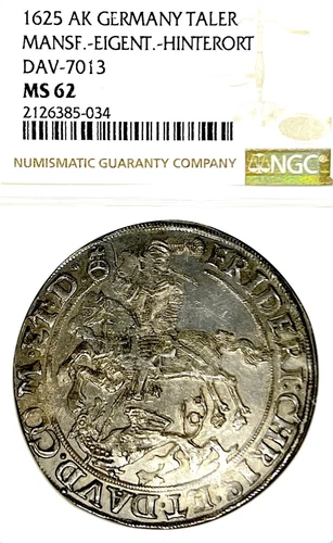 German States Mansfeld-Hinterort 1625 Taler Coin Thaler NGC MS 62 VZ/STG TOP POP
