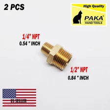 (2PC) 1/4" x 1/2" NPT Male Brass Hex Nipple Reducer pipe fitting air fuel water