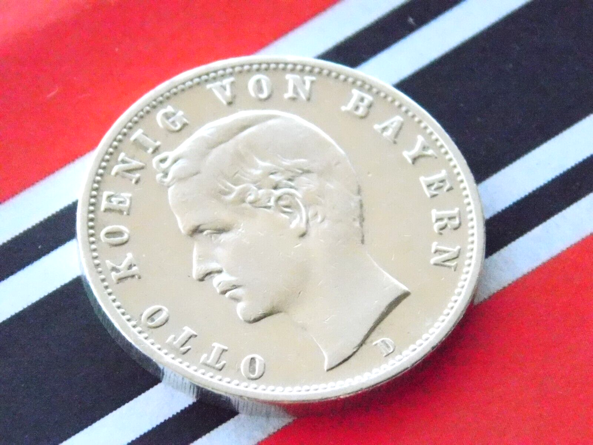 GERMAN 2 Mark 1903 D BAVARIA King OTTO Bayern 90% Silver Coin