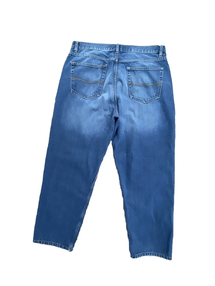 Pantalones de mezclilla para hombre talla 36x28 pierna recta azul lavado oscuro talla Ruff talla Foto 2 de 4