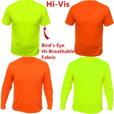 Safety Work Hi Vis High Visibility T Shirt Non ANSI Short Long Sleeve Neon Shirt