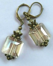 colorized CRYSTAL SAND color earring BRONZE LEVERBACK handcrafted XX