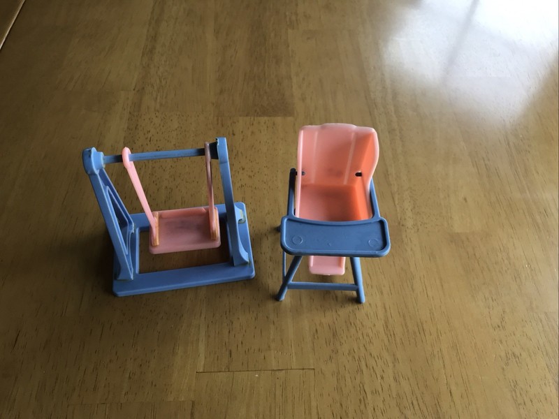 Vintage 1960’s British Empire Doll House High Chair & Swing Pink & Blue Plastic
