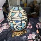VINTAGE TIFFANY STYLE STAINED GLASS EGG SHAPED LAMP COLORFUL *NEEDS NEW BULB*
