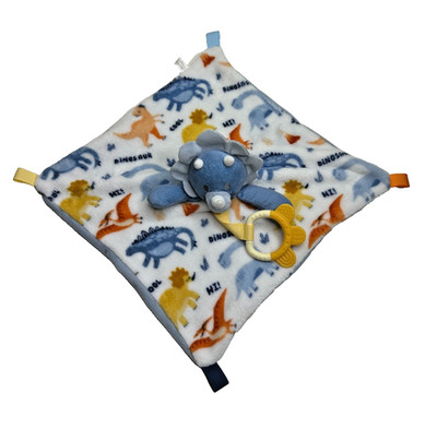 Baby Security Blanket Dinosaur Teether Blue Triceratops Tabs Plush Lovey