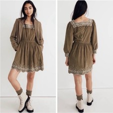 NWT Madewell Embroidered Square Neck Corduroy Dress Size XXS