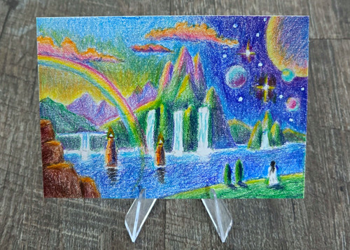 Across the Celestial Waters Original Fantasy Art 2.75x3.75 ACEO Prismacolor