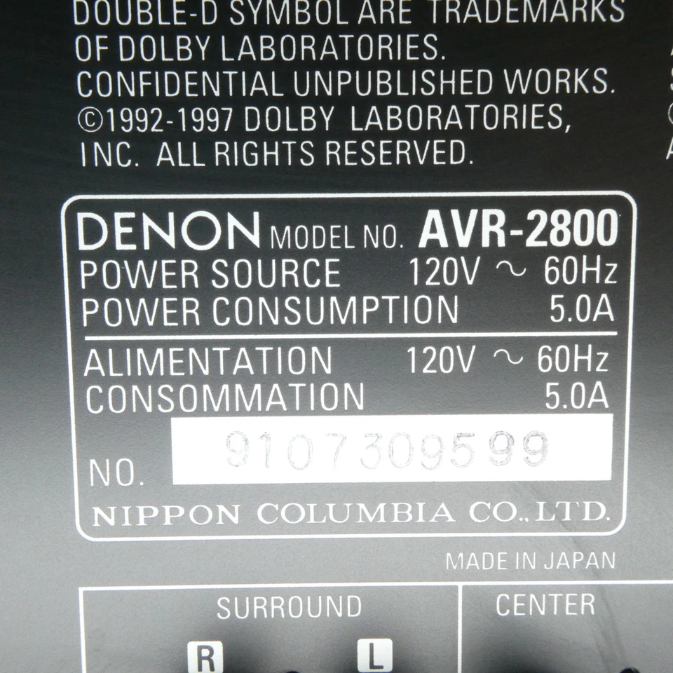 Denon AVR-2800 Dolby Digital DTS 5.1 Surround AV Receiver With Remote Bundle - Image 3 of 4
