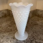 Vintage White Milk Glass Hob Nail Large Vase Hobnail Tall Scalloped Footed 9.5”