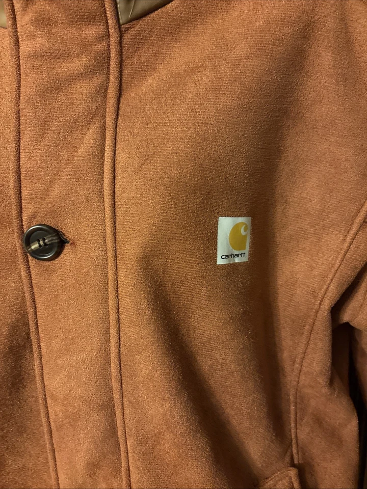 CARHARTT логотип ржавчины молнии/кнопки искусственной замши и искусственного меха подкладка длинное пальто, женщин XL - Изображение 3 из 4