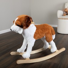 Wooden Rocking Horse Plush Dog Animal Rocker Ride on Toys Toddler 3 and Up