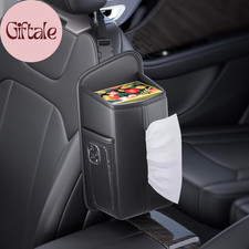 Car Tissue Holder Headrest Organizer PU Leather Box Cover with Mesh Pockets