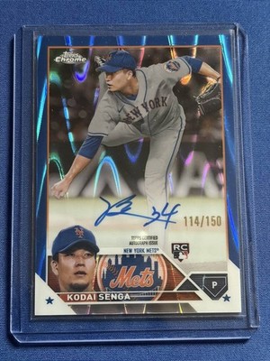2023 TOPPS CHROME AUTOGRAPHS KODAI SENGA ROOKIE BLUE RAYWAVE Ref /150 NY Mets 31