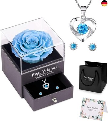 Echte Ewige Rose Blumen Schmuck blau Weihnachten Geschenke für Frauen mit 