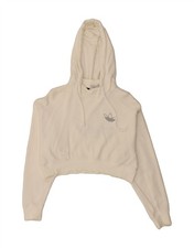 ADIDAS Womens Oversized Crop Graphic Hoodie Jumper UK 4 XS White Cotton DA08