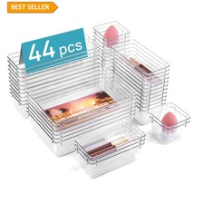 Drawer Organizer Trays 44 Pc Clear Plastic Vanity Bathroom Kitchen Office Makeup