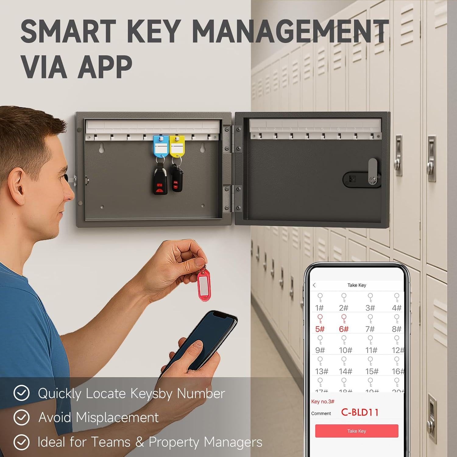 Key Lock Box Wall Mount, 16 Key Cabinet with Combination Lock & Key Tags, Digita