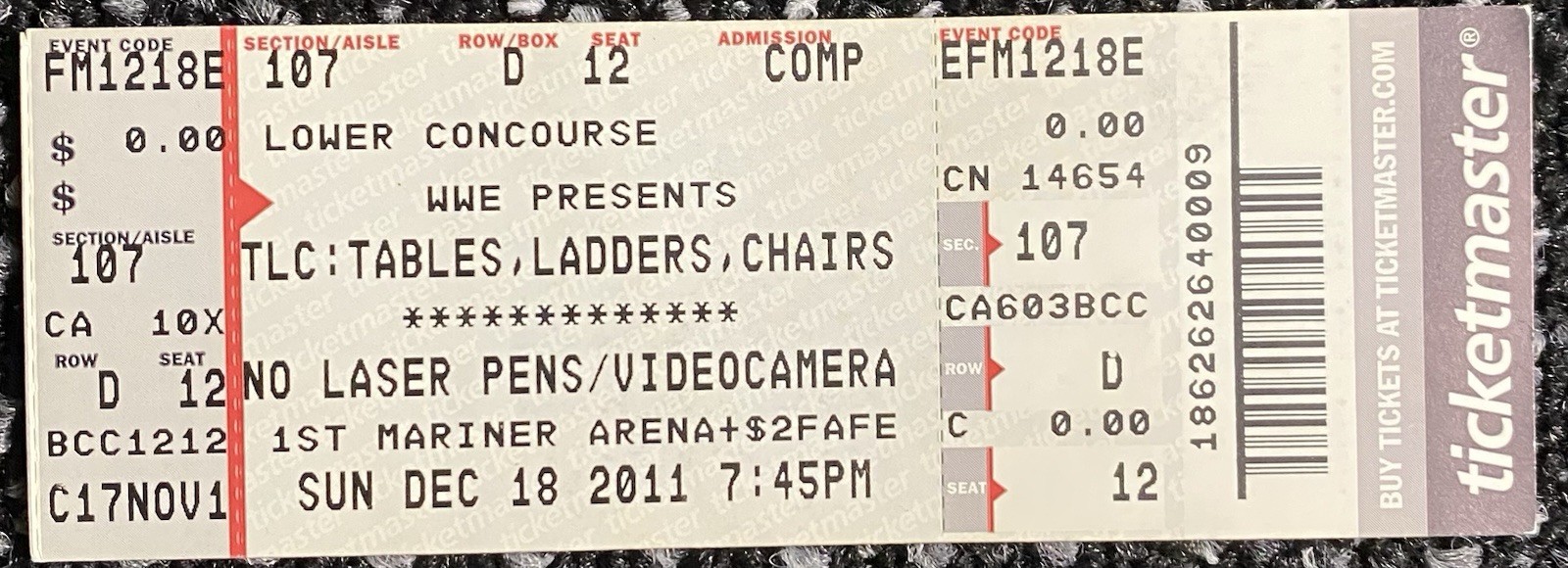2011 WWE TLC Daniel Bryan 1st World Title CM Punk HHH Nash Full Comp Ticket CDV