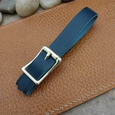 Blue Italian Leather Pocket Watch Fob Strap & Polished Brass Finish Solid Buckle