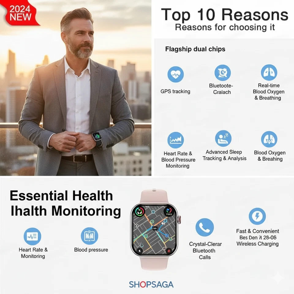 Reloj Inteligente Hombres Mujeres | HD AMOLED Music Call | Rastreador de Ejercicio Impermeable iOS An Foto 2 de 4