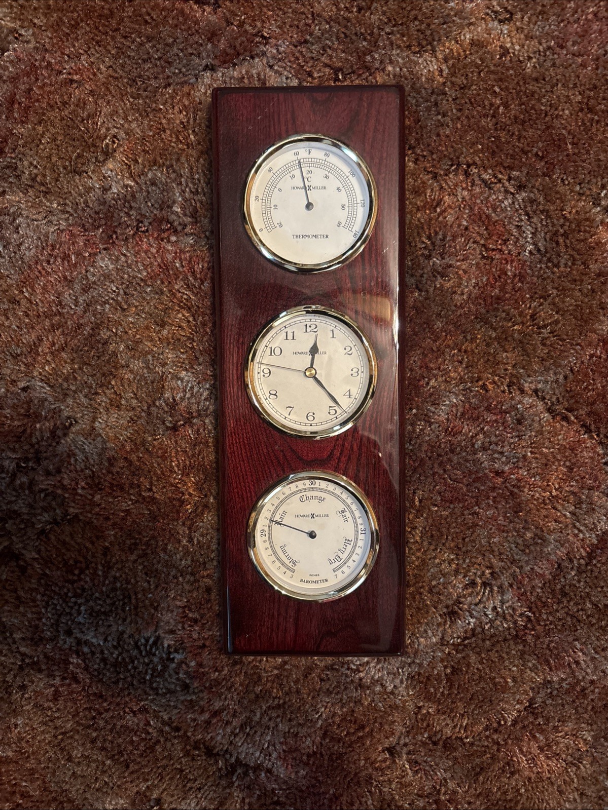 Howard Miller 625-249 Wall Weather Station Clock Thermometer Barometer Wood