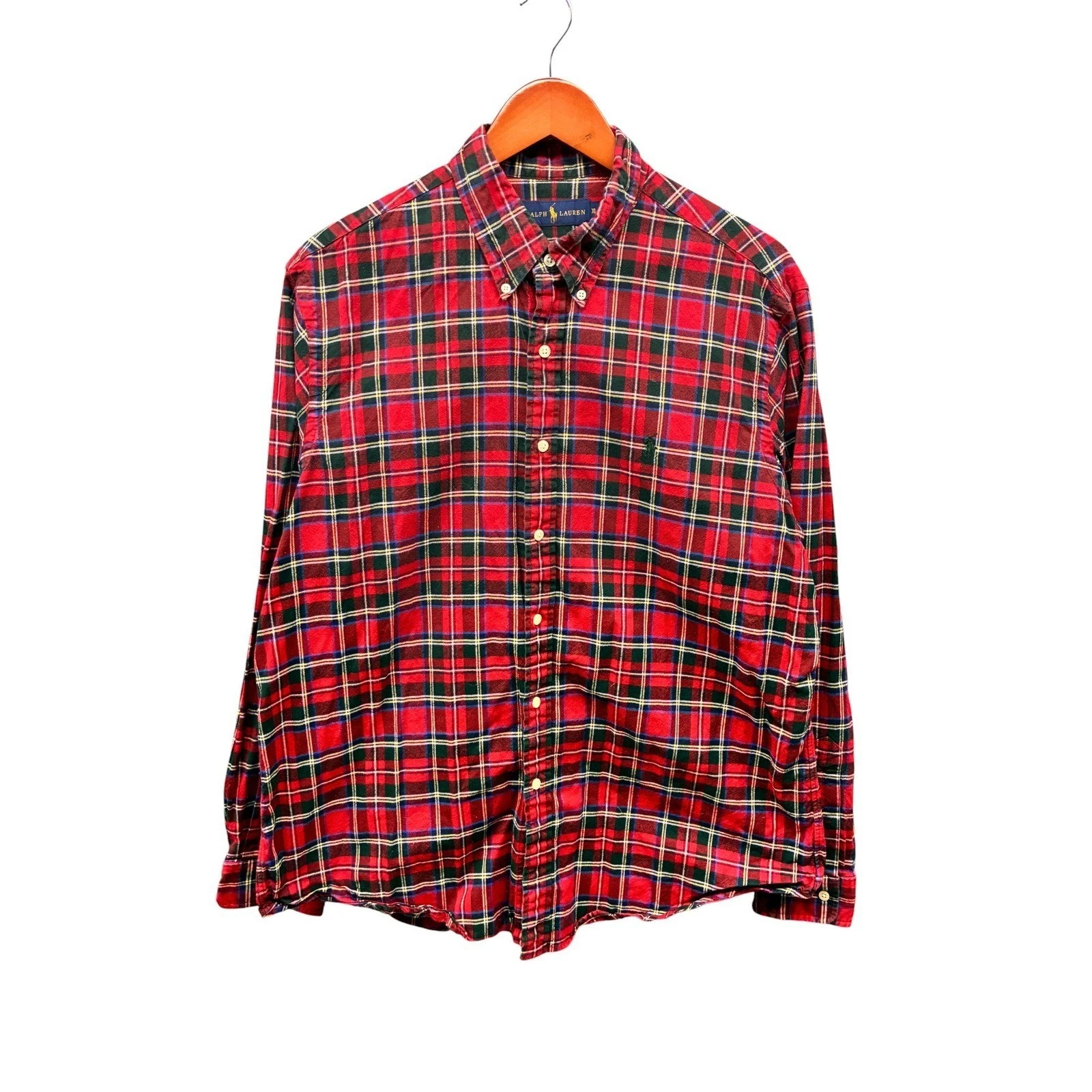 Ralph Lauren Button Down Shirt Men's XL Red Green Plaid Tartan Classic Preppy