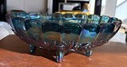 Mid Century Vintage Indiana Glass Iridescent Blue Carnival Glass Oval Bowl