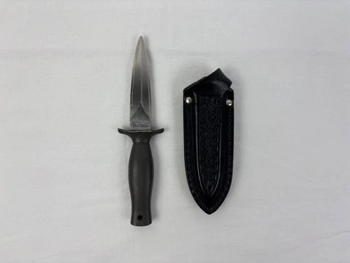 VTG Frost Cutlery Fixed Blade Boot Knife Dagger w/ Embossed Leather Sheath