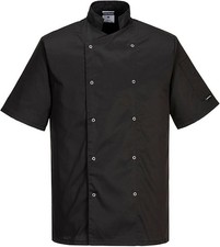 Portwest C733 Cumbria Chef Jacket Lightweight Short Sleeve Comfort Black XXL
