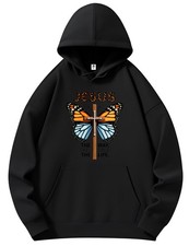 Unisex Jesus Butterfly Cross Graphic Hoodie Christian Faith Street Sweatshirt