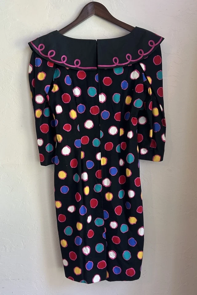 复古 20 世纪 80 年代 Sabino 连衣裙 7 8 超大领复古 Glam 全新 Wave 五颜六色 — 第 4/4 张图片