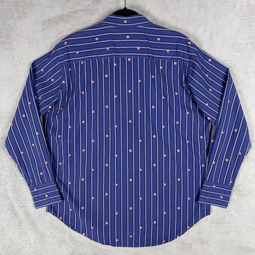 Robert Graham Hibiscus Flower Flip Cuff Button Up Shirt Men's Large Blue Striped - Picture 10 of 14