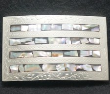 XG01152 AMAZING VINTAGE 1970s   ABALONE ARTWORK   UNISEX FASHION BELT BUCKLE
