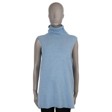 72625 auth THE ROW light blue cashmere LEONA SLEEVELESS TURTLENECK Sweater L