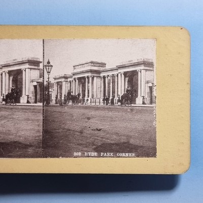 London Stereoview 3D um 1895 England Hyde Park Ecke Pferdekutsche