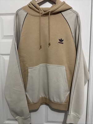 ADIDAS SST FLEECE HOODIE XL KHAKI BEIGE COLOR BLOCKED SS2G BLACK YOP PULLOVER