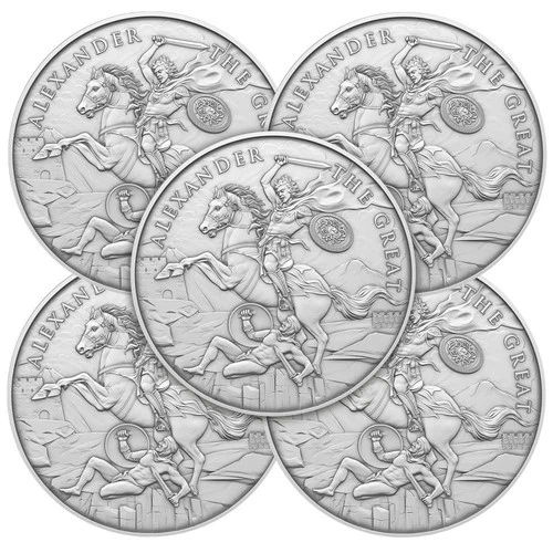 Lot of 5 - 1 Troy oz Alexander the Great Design .999 Fine Silver Round
