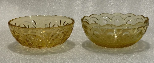 Lot of 2 Vintage Amber Depression Glass Mismatched Small Decorative Bowls