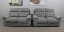Furniture Village Serene Grey Fabric Power Reclining Pair 2 Seater Sofas