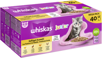 40x85g Whiskas Katzenfutter Nassfutter Junior Geflügel Auswahl in Gelee